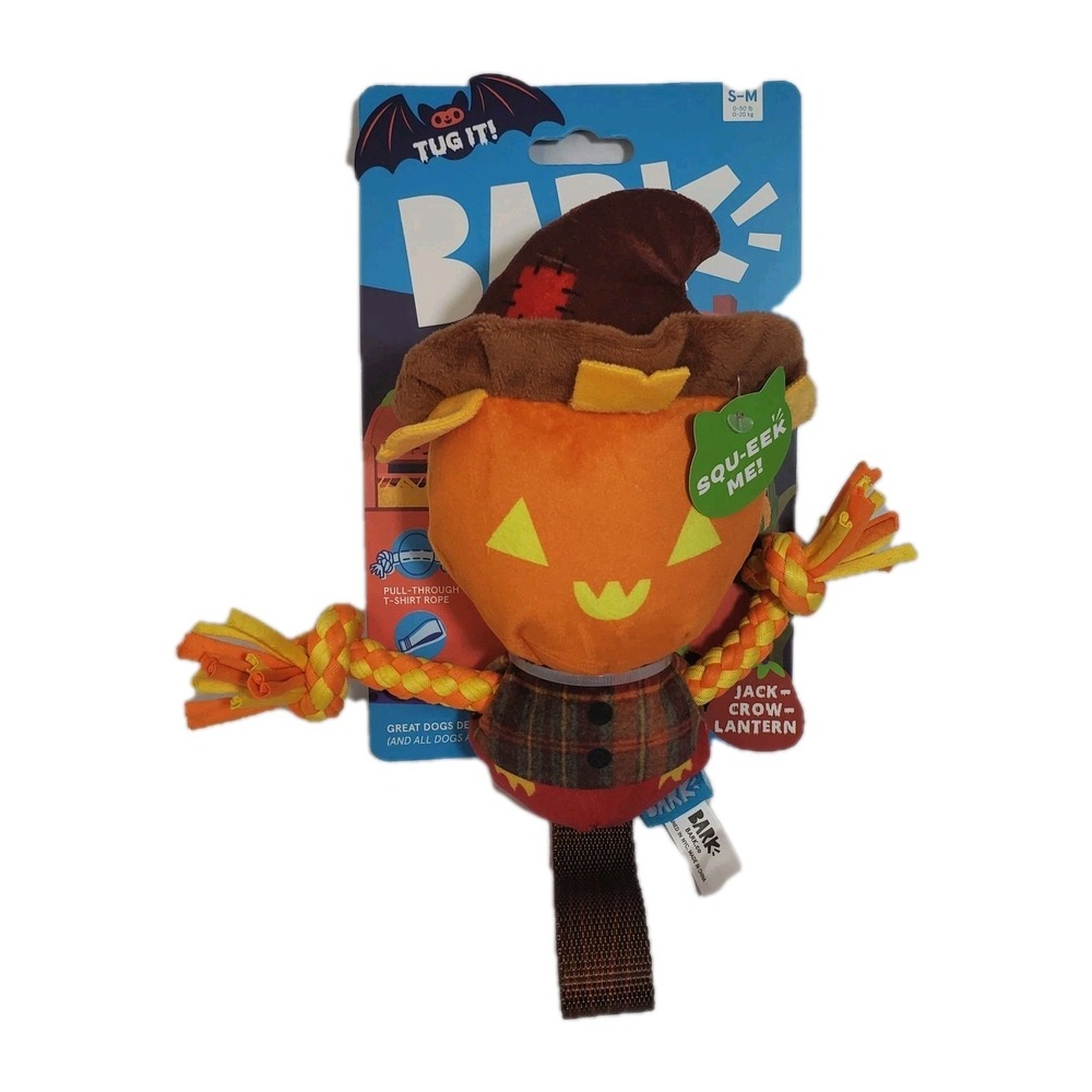 Bark Jack Crow Lantern Dog Toy‎ S-M Scarecrow Tug Strap Crinkle Squeaker NEW